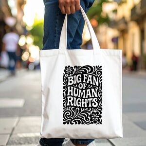 White Tote Bag with Black Print
